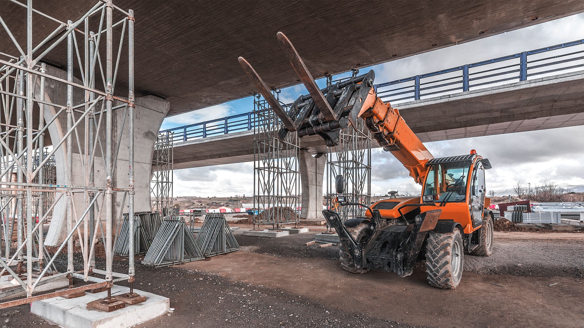 telehandler in a construction zone
